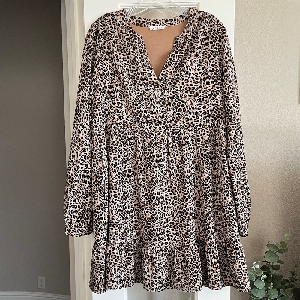 Kori Dress Small Brown Black Animal Print Long Sleeve Lined